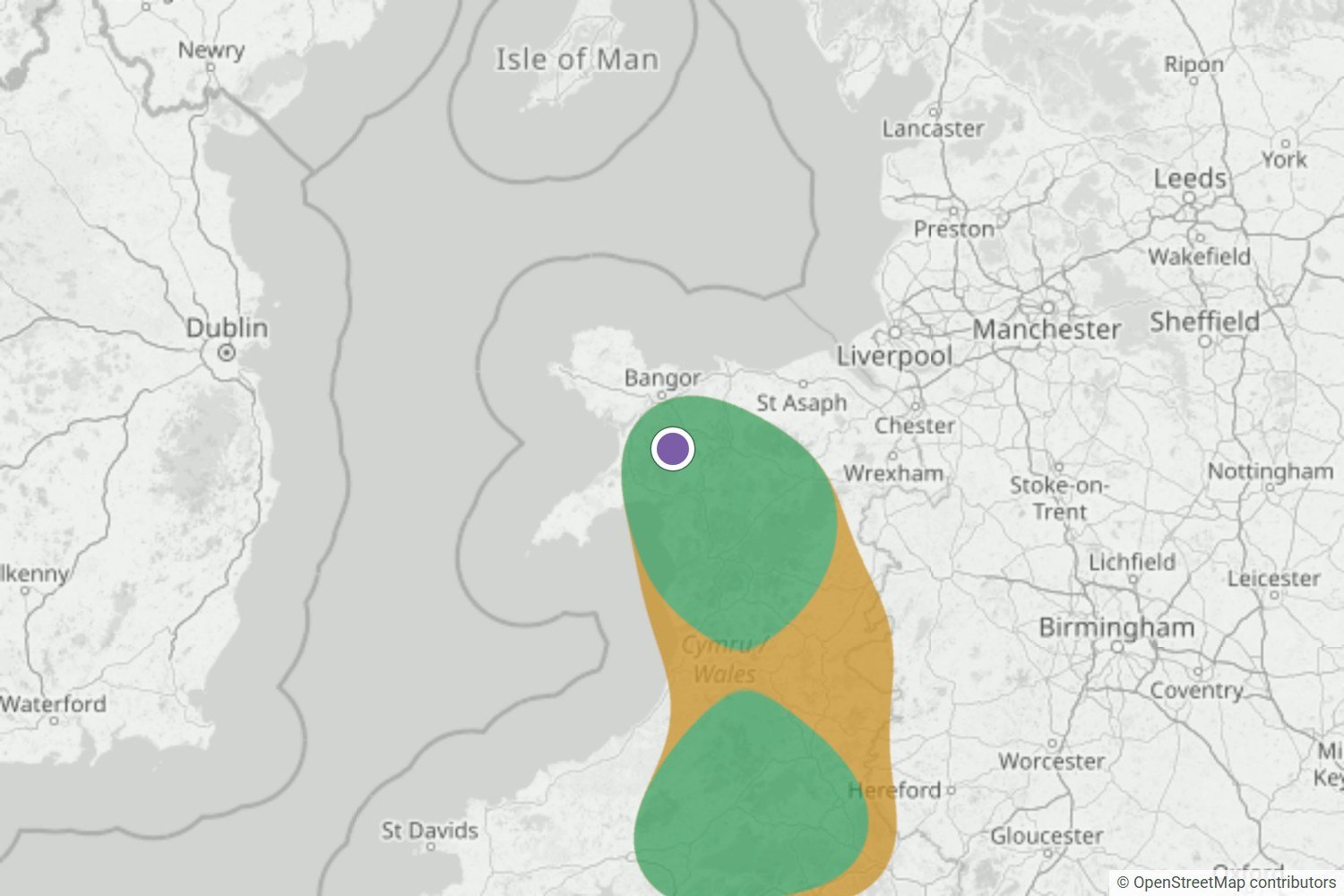 Map from the Yr Wyddfa report showing the cloud inversion outlook across Wales.