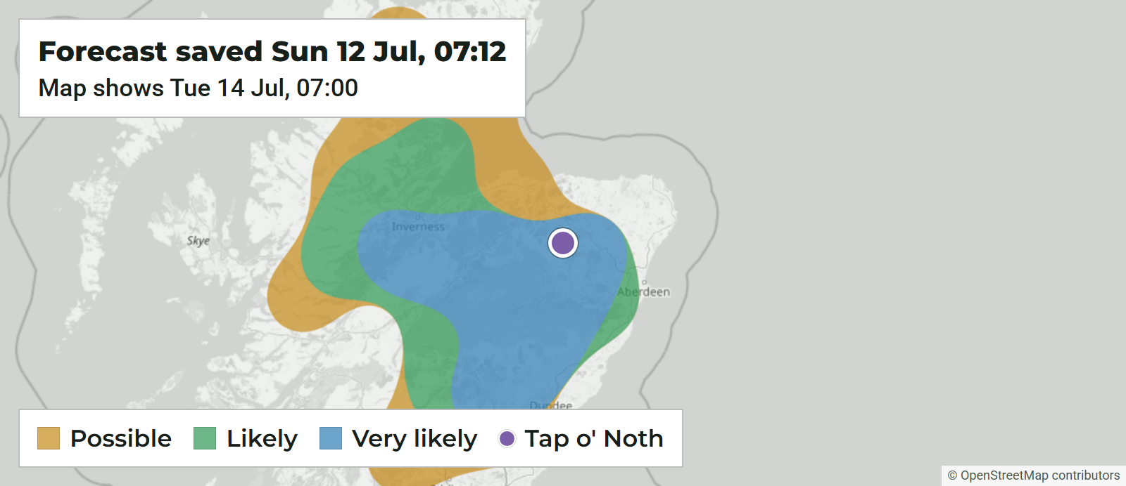 Map from the Highlands report showing the cloud inversion outlook over the Eastern Highlands.